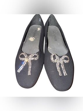 Metaphor Women’s Size 7M Black Rhinestone Bow Flats Dress Shoes Hepburn
